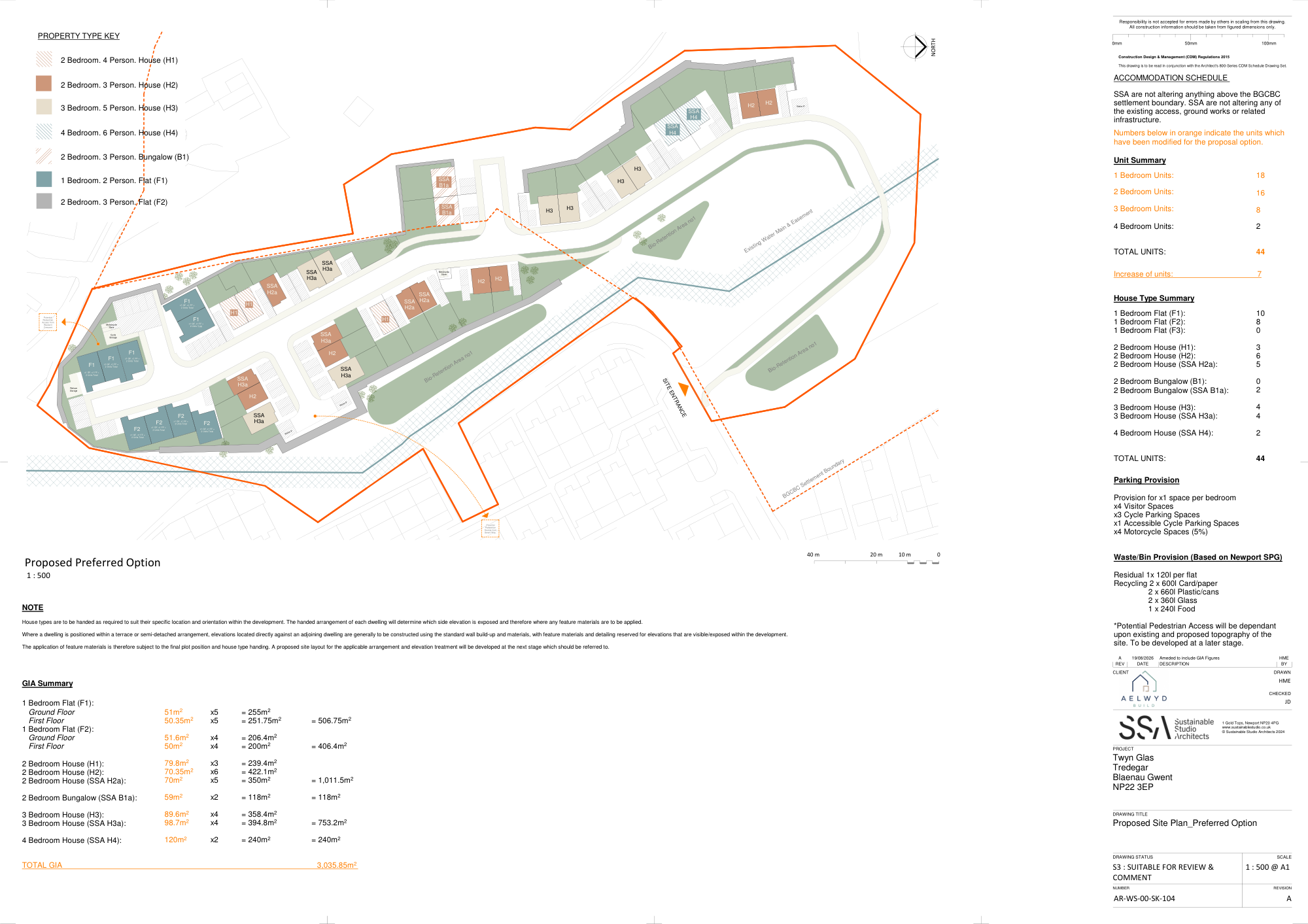 Preferred site layout · Revision A — architectural drawing by Sustainable Studio Architects
