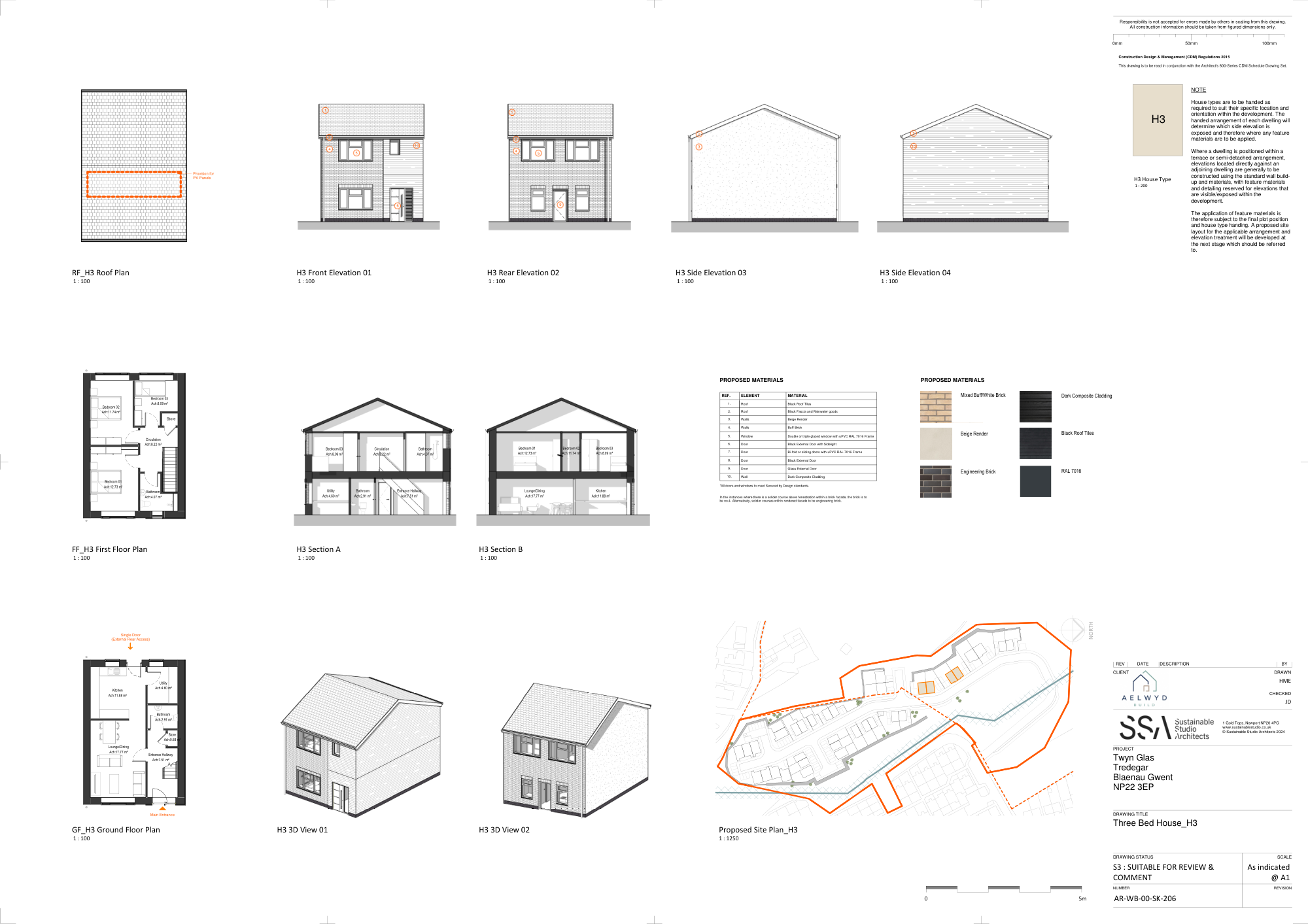 Three-bedroom house · H3 — architectural drawing by Sustainable Studio Architects