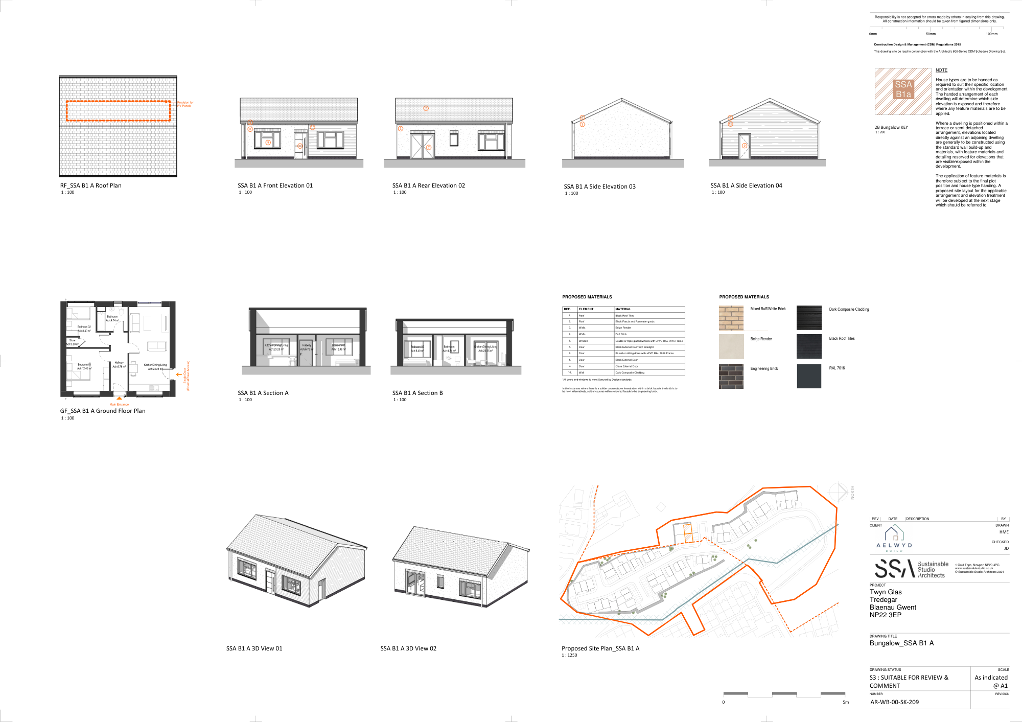 Two-bedroom bungalow · SSA B1a — architectural drawing by Sustainable Studio Architects
